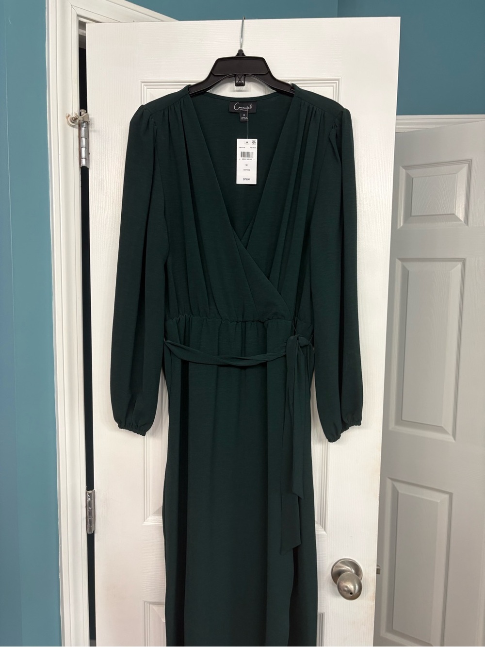 Long Sleeve Wrap Maxi Dress in Forest Green